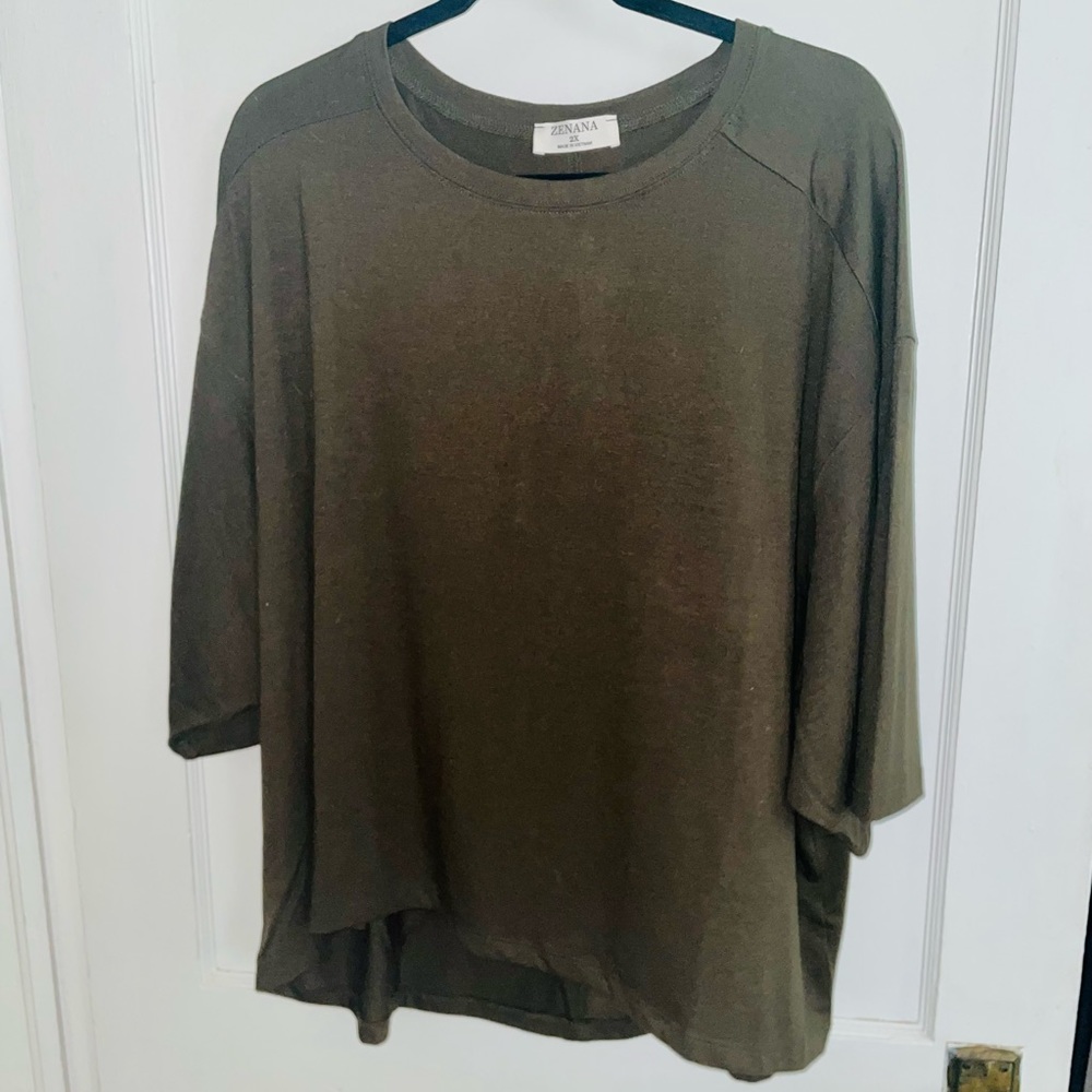 ZENANA BROWN/GREEN BASIC TOP